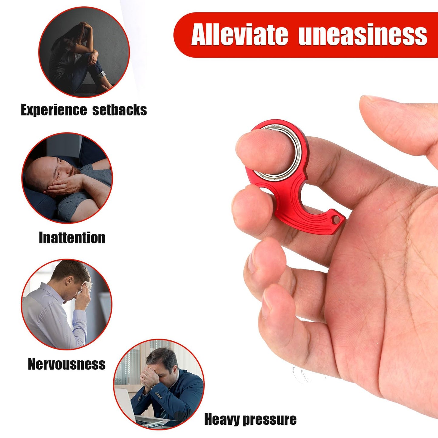 2Pcs Key Chain Spinner Toys 0.67' Inner Diameter With 2Pcs Key Rings, Finger Fidget Keychain Key Ring Spinner Toy Gifts For Kids Adults Finger Exercising Anxiety Relief (Black, Red)
