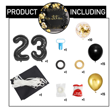 Happy 23Rd Birthday Balloons Black Set Decor - Cheers To 23 Years Old Party Theme Garland Banner Backdrop Decorations For Women