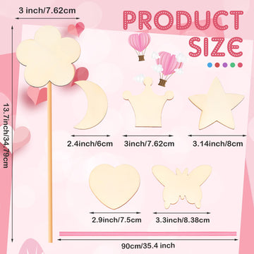 Chinco Princess Fairy Wands Kit Include Wooden Fairy Wands, Gem Stickers, Ribbons Unfinished Wooden DIY Magical Crafts Moon Butt