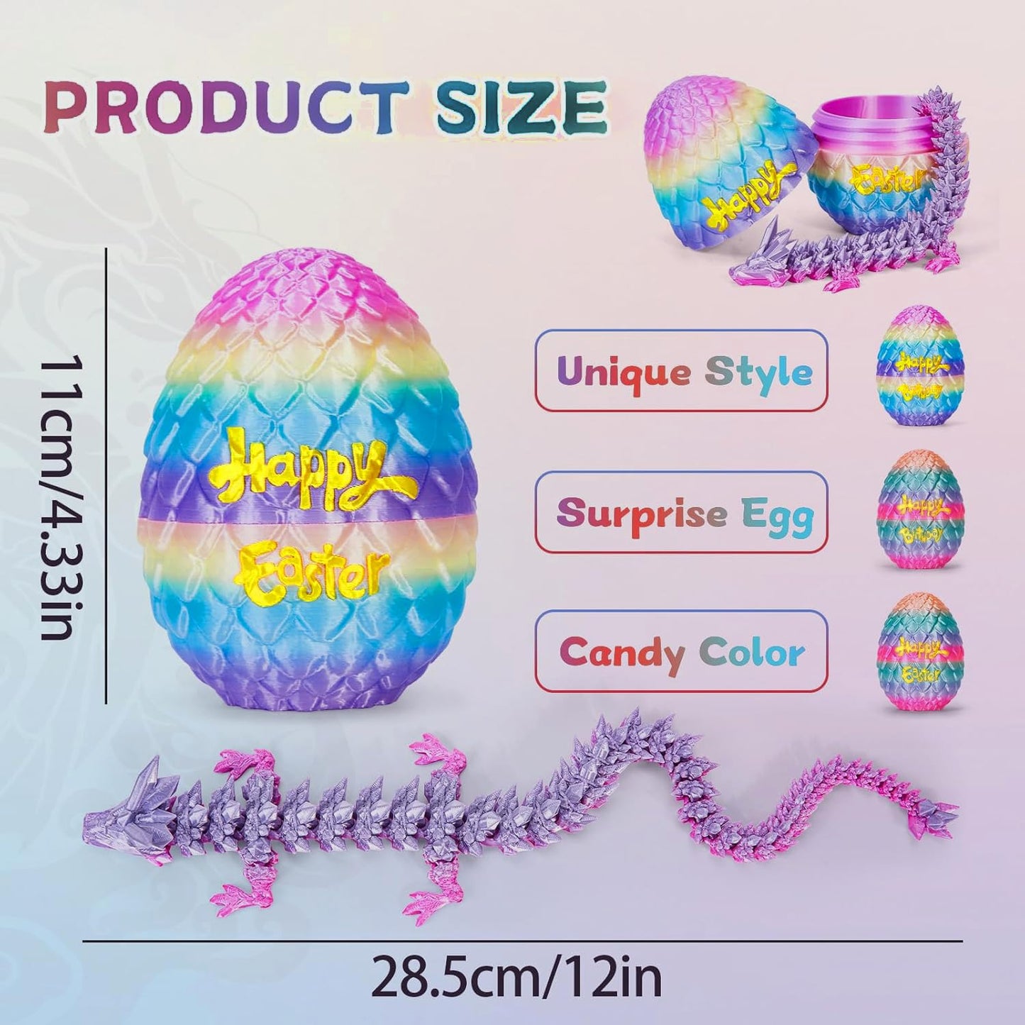 3D Printed Dragon Egg with Dragon Inside, Dragon Egg Fidget Toy Crystal Dragon, 3D Printed Animals Surprise Egg for Kids, Execut