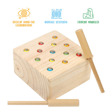 Boxiki Kids Wooden Montessori Toys For Babies, Toddlers & Kids, Fine Motor Skills, Magnetic Worm Game For 3 Years Old