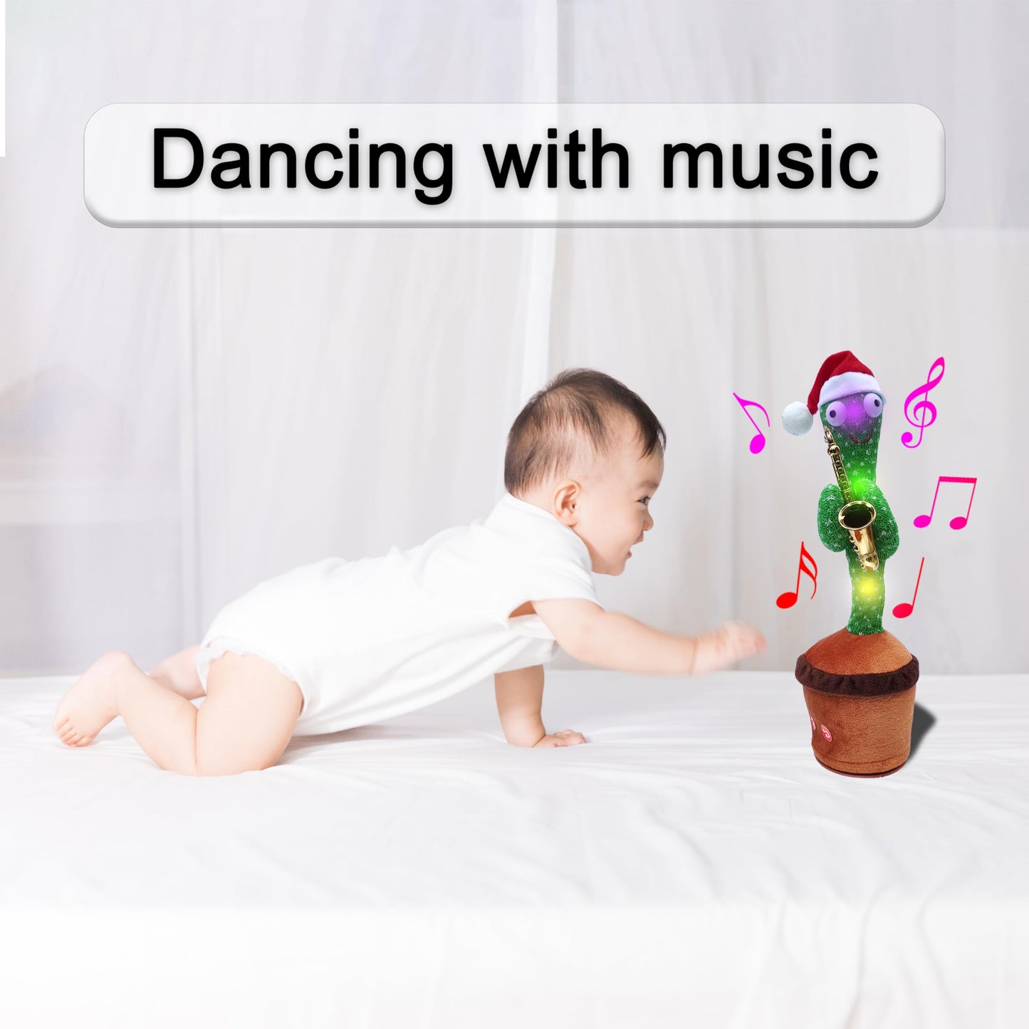 Proweber Dancing Cactus Toy With Music, Lights - Talking, Recording, Repeating Mimic Toy For Babies, Toddlers - Cute Green Cacti Stuffed Plush Fun Educational Toy Gift For Kids(Christmas Style)