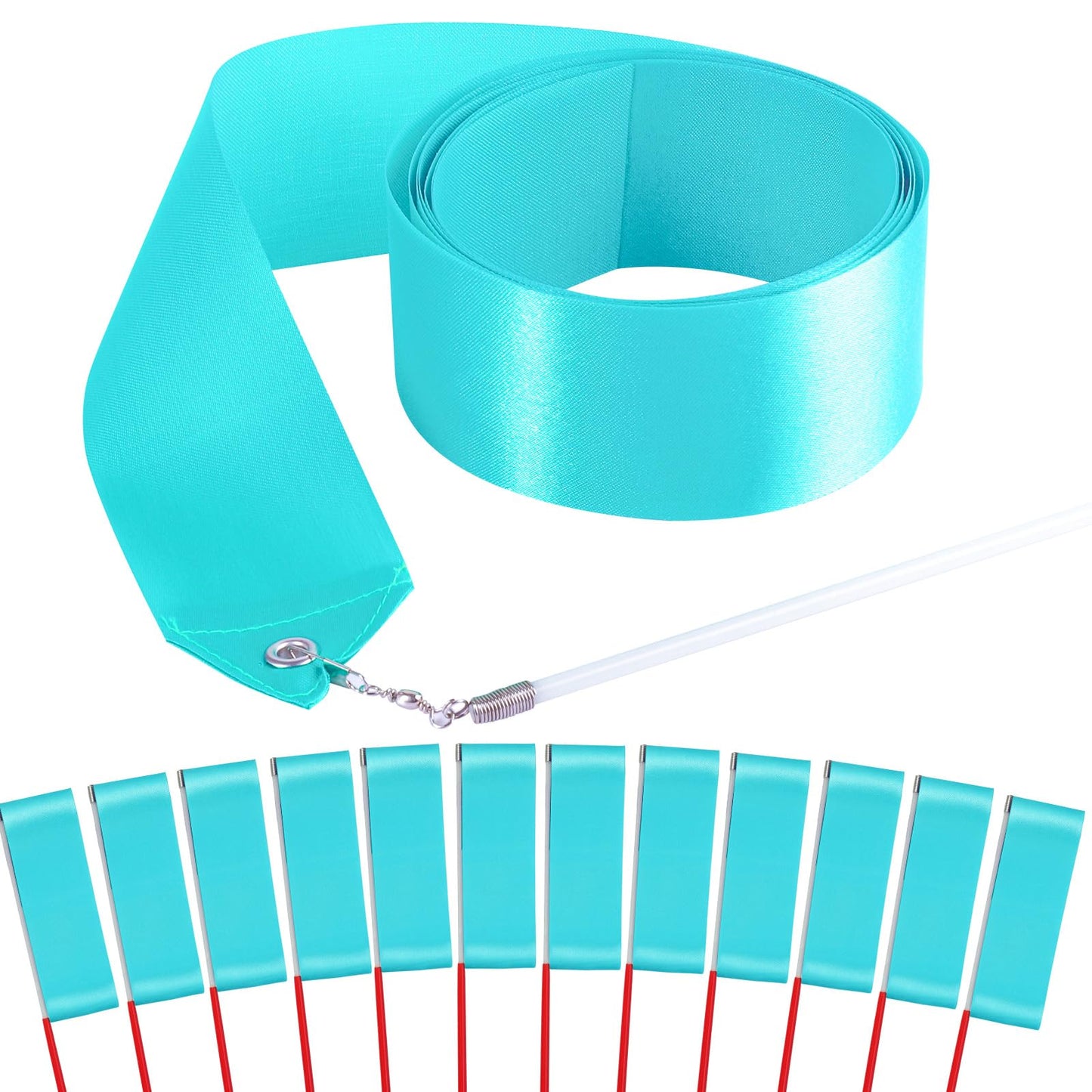 Hiunicorn 12Pcs Mint Green Dance Ribbons For Kids Rhythmic Gymnastics Birthday Party Favors Decoration, Ribbon Baton Twirling Sticks Silks Streamers Wands For Girls