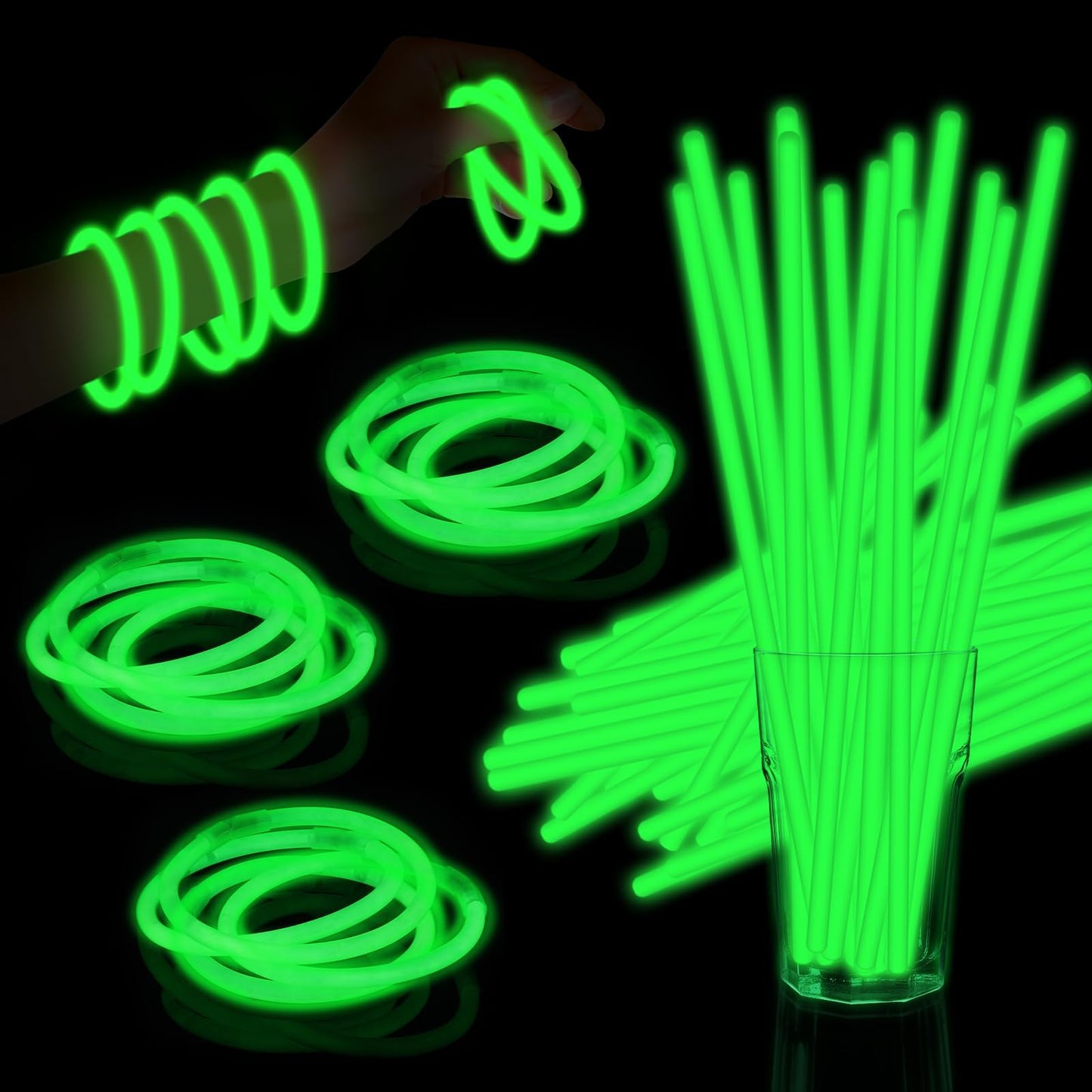 Taikula 60 Pack 8    Green Glow Sticks Bulk with 60 Connectors Neon Glow In The Dark Party favors Supplies for Holiday Birthday 