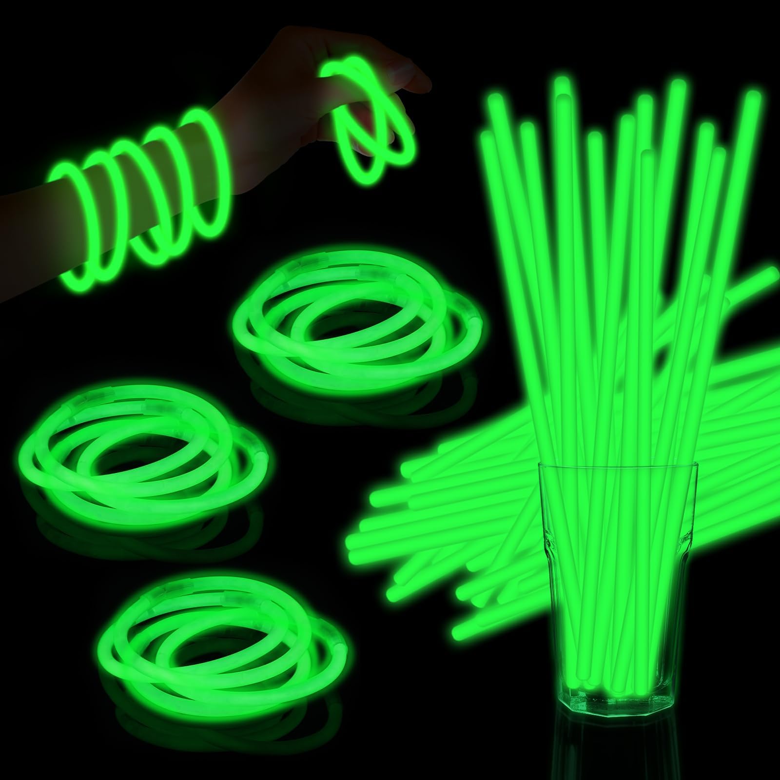 Taikula 60 Pack 8    Green Glow Sticks Bulk with 60 Connectors Neon Glow In The Dark Party favors Supplies for Holiday Birthday 