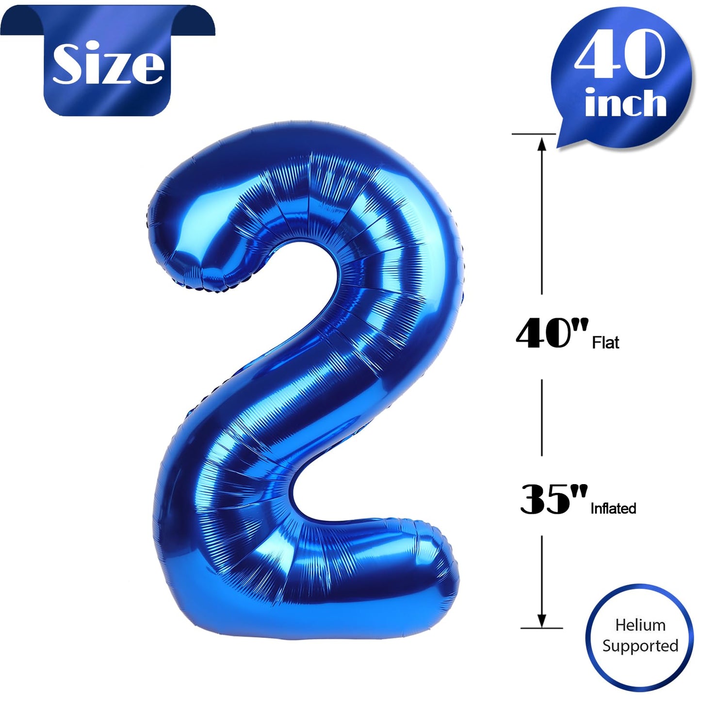 Metallic Blue Number 2 Balloon 40 Inch, 2 Balloon Number, 2Nd Birthday Decorations For Baby Girls Boys Toddlers