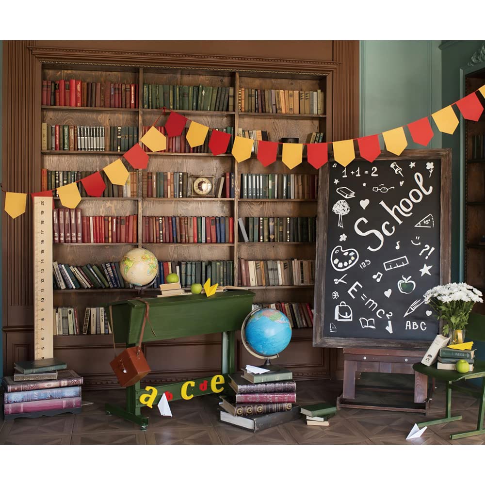 School Pictures Backdrop 10x8ft Fabric Back to School Photos Library Bookshelf Backdrop Teacher Pictures Background Kids Graduat