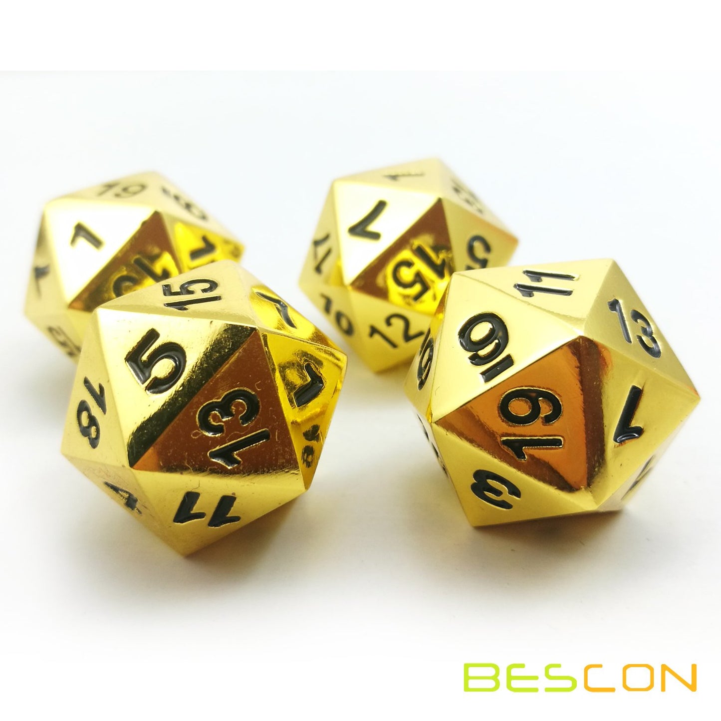 Bescon Deluxe Golden Solid Metal 20 Sides Dice Set of 4, Gold Metallic Polyhedral Dice D20