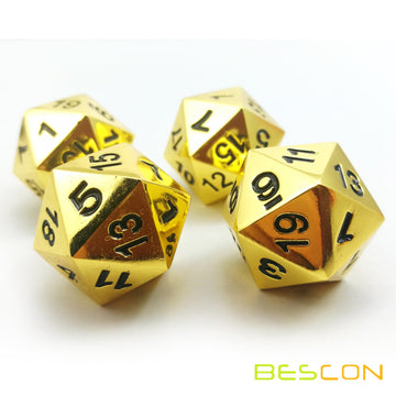 Bescon Deluxe Golden Solid Metal 20 Sides Dice Set of 4, Gold Metallic Polyhedral Dice D20