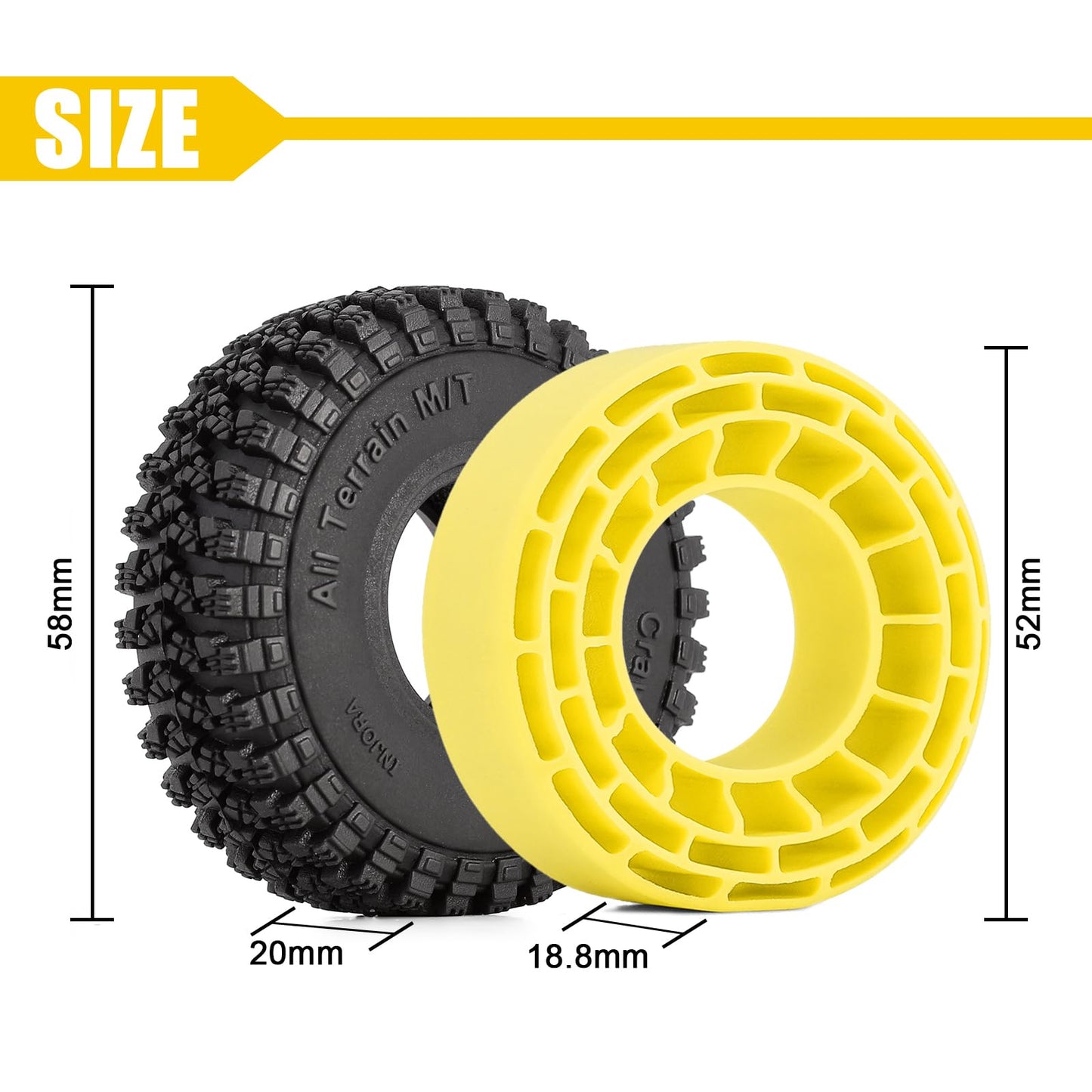 INJORA 1.0 Silicone Rubber Inserts and S5 All Terrain Crawler Tires for TRX4M SCX24 1/18 1/24 RC Crawler Car Upgrade