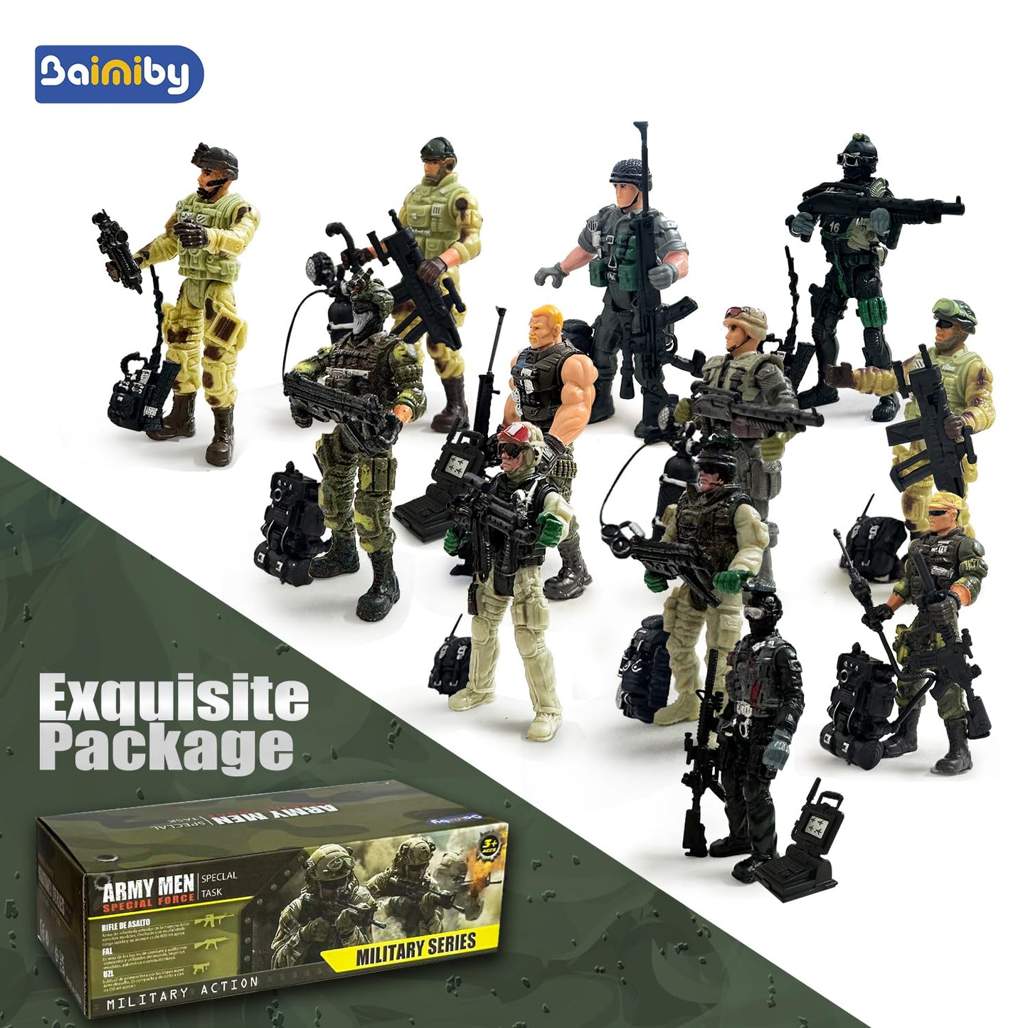Baimiby Army Men Soldiers  12 Pcs Soldiers Toy Special Force Action Figure with  Military Soldier Playset Army Toy Set Birthday Gift for Toddler Boy 3+