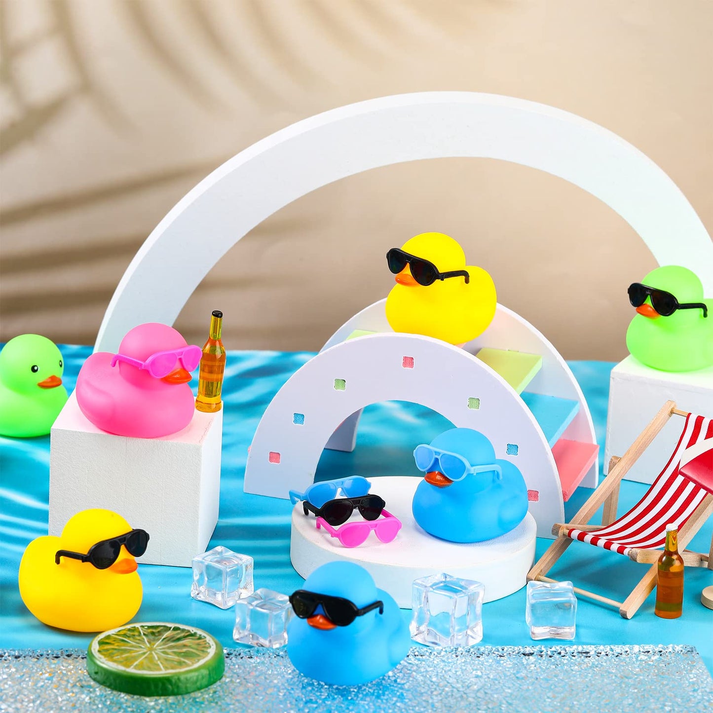 Chivao 12 Pcs Rubber Ducks With 12 Sunglasses/ Hats/ Headwear/ Scarf Small Cruise Ducks In Bulk Mini Rubber Duckies Bathtub Toys