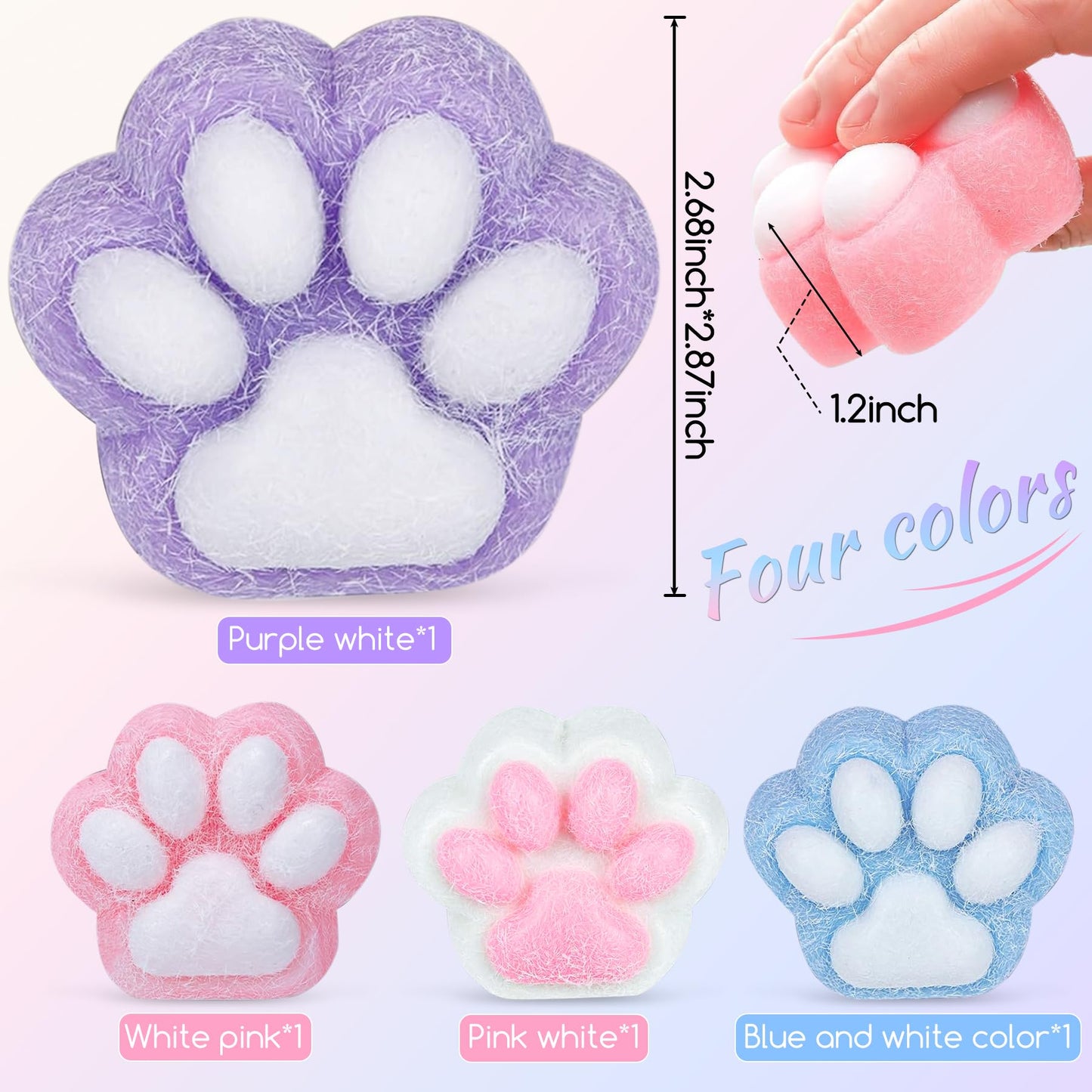 Stress Relief Toy Taba Cat Paw, 4Pcs Squeeze Toy Paw, Cute Sensory Toys, Handmade Soft Silicone Sticky Toys, Bouncy Stress And R