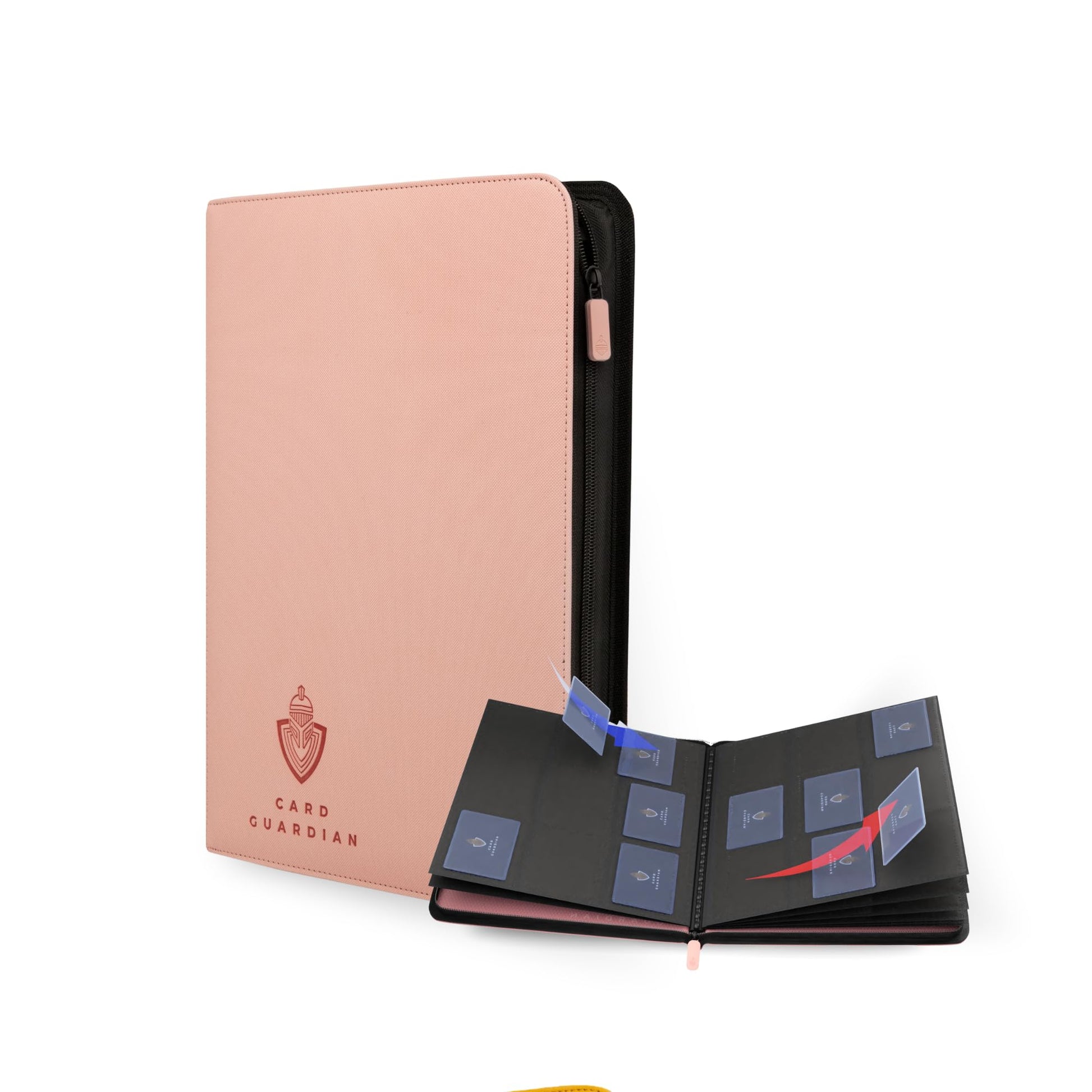 Card Guardian - 9 Pocket enhanced Binder with Zipper for 360 Cards Trading Card Games TCG (Pink) - Side Loaded Pockets - Compatible with Yugioh Cards MTG Binder Sports Card Binder