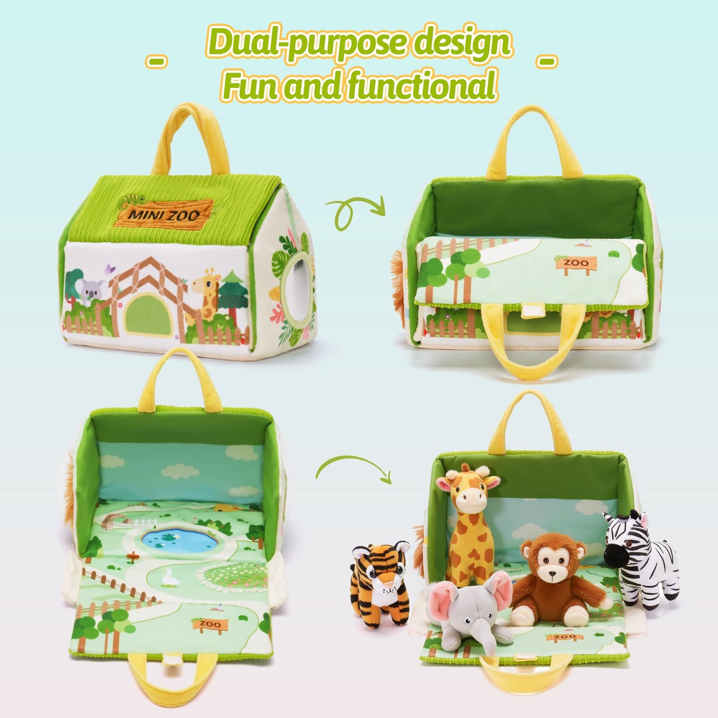 Ouozzz Mini Zoo Stuffed Animals Set – Interactive Plush Toys For Babies & Toddlers, Travel-Friendly & Huggable, Portable Gift, Safe & Washable, Includes Tiger, Giraffe, Elephant, Zebra & Monkey 9.8'