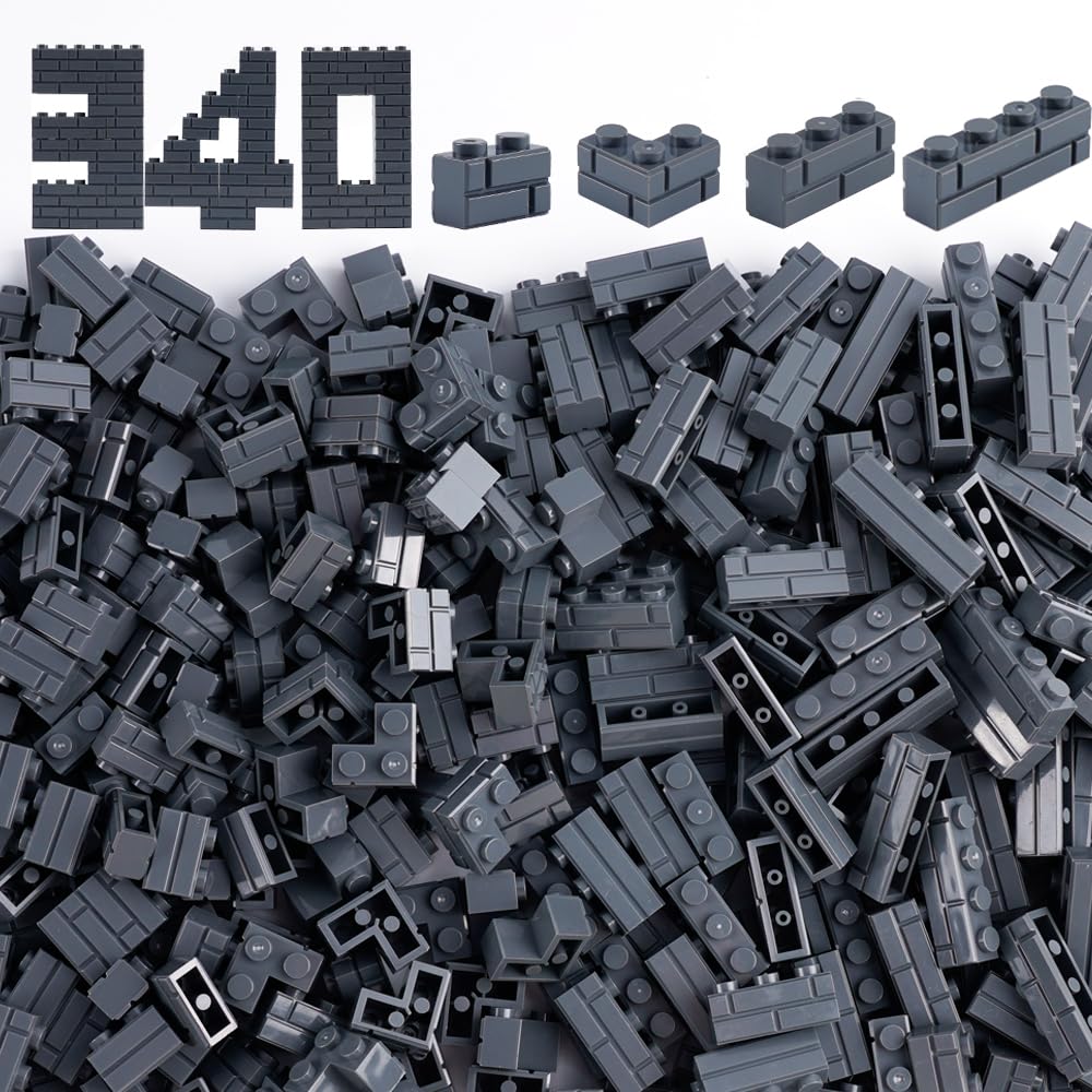 Wsryltch Classic Masonry Profile Bricks Pieces: 340 Pcs Wall Accessories Building Block Parts Sets(Dark Gray)