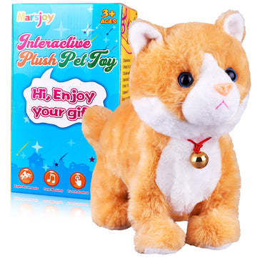 Yellow Robot Cat Plush Cat Stuffed Animal Interactive Cat Meow Kitten Touch Control, Electronic Cat Pet, Robotic Cat Cat Kitty Toy, Animated Toy Cats For Girls Baby Kids L:12'