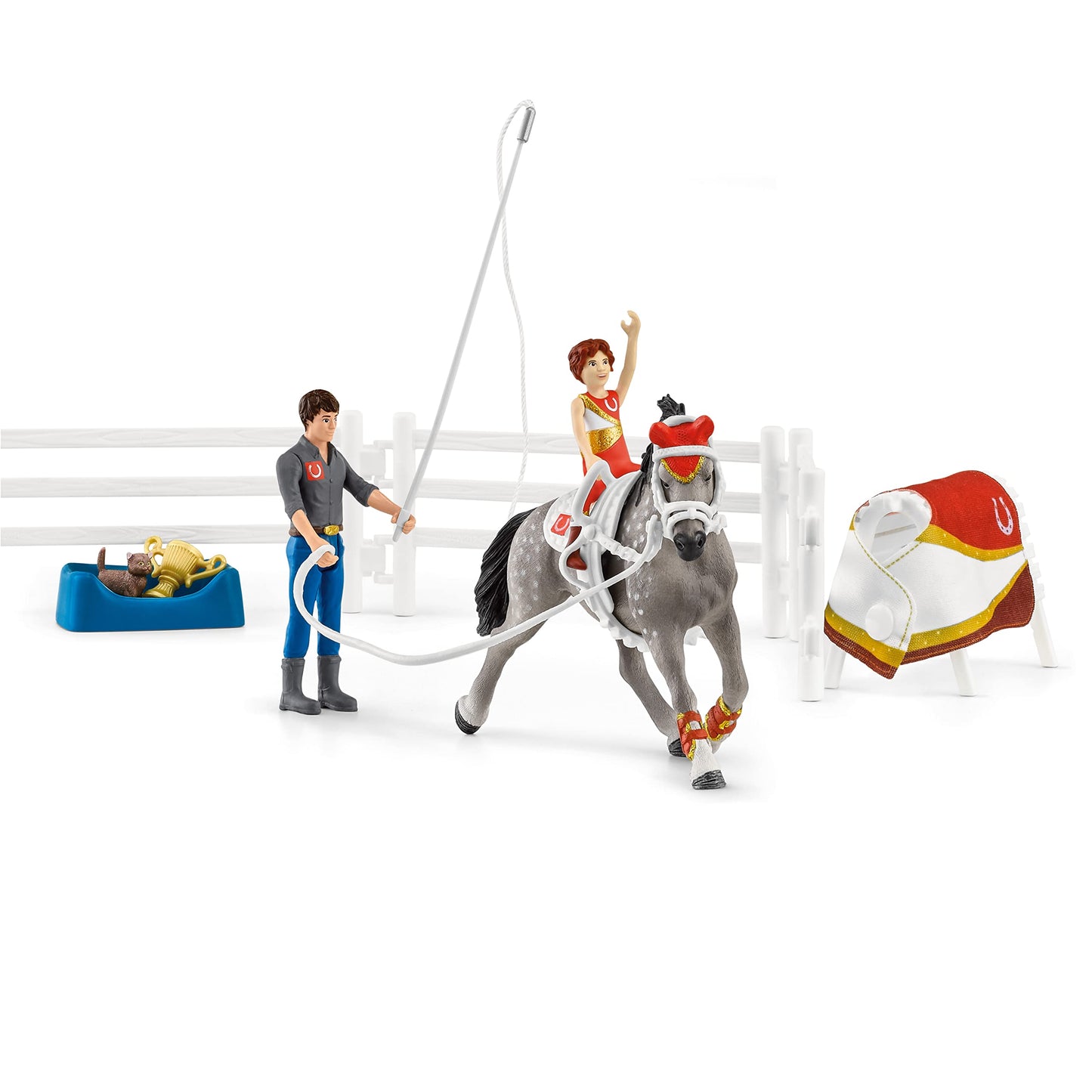Schleich Horse Club Mia's Vaulting Set - 18 Piece PVC Play Set for Kids, Multi, Model 42443