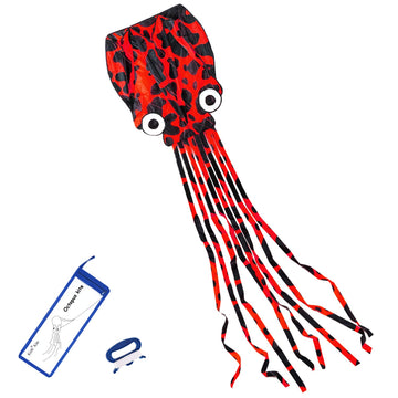 Kizh Kite Octopus Large Frameless Soft Parafoil Kites For Kids And Adults Easy Flyer Kite For Beach Park Garden Playground 150 Inchs Long Perfect Outdoor Fun(Red)