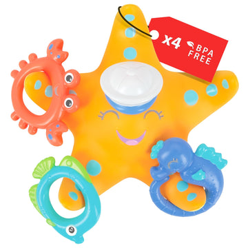 Nuby Starfish Ring Toss Bath Toy, Includes 3 Toss Rings (Crabfish, Tropical Fish And Seahorse)
