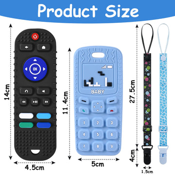 2Pcs Silicone Baby Teething Toys, Remote Control Shape Teething Toys And Phone Shape Teething Toys With 2Pcs Pacifier Clip, Bpa