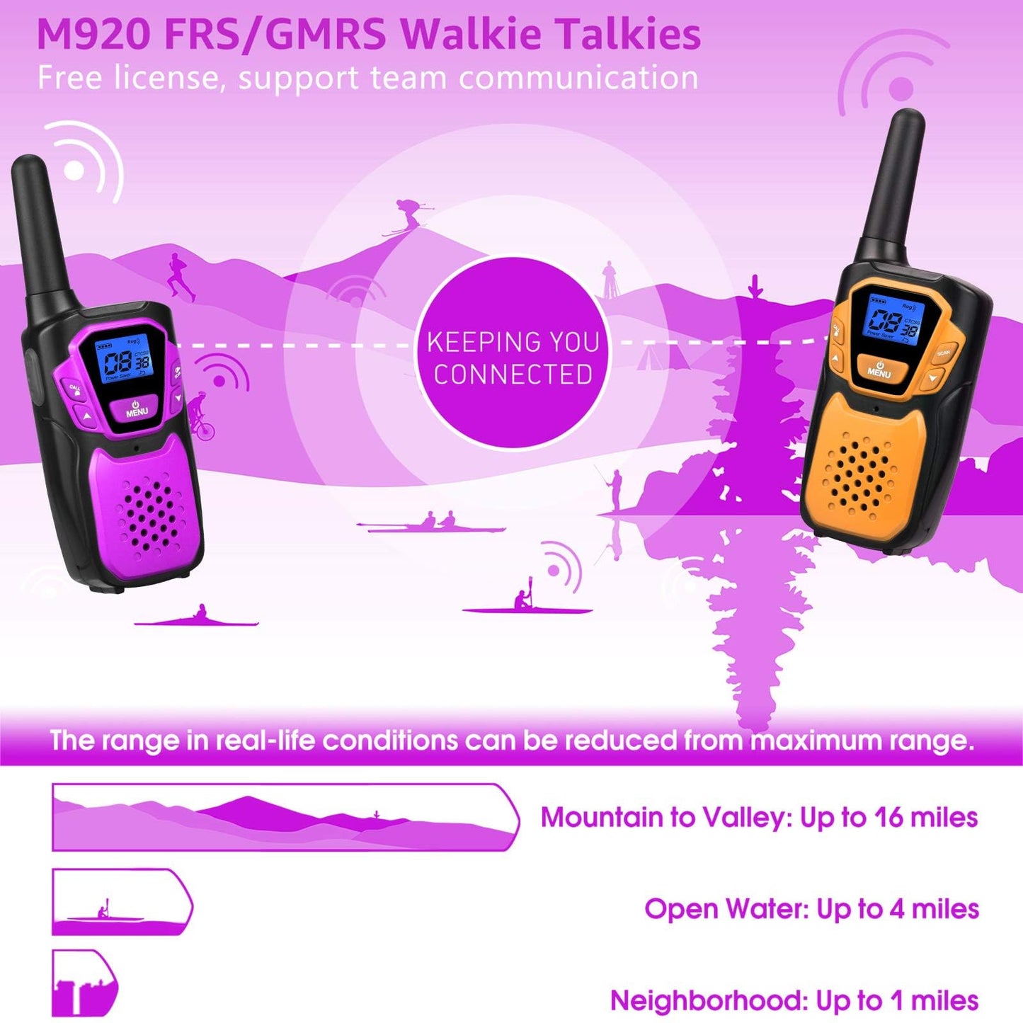 Topsung Walkie Talkies 4 Pack Rechargeable Easy to Use Family Walky Talky Toy for 3-12 Years Old Boys and Girls Birthday for Camping Hiking Outdoor with Regular Micro-USB Cable and Battery