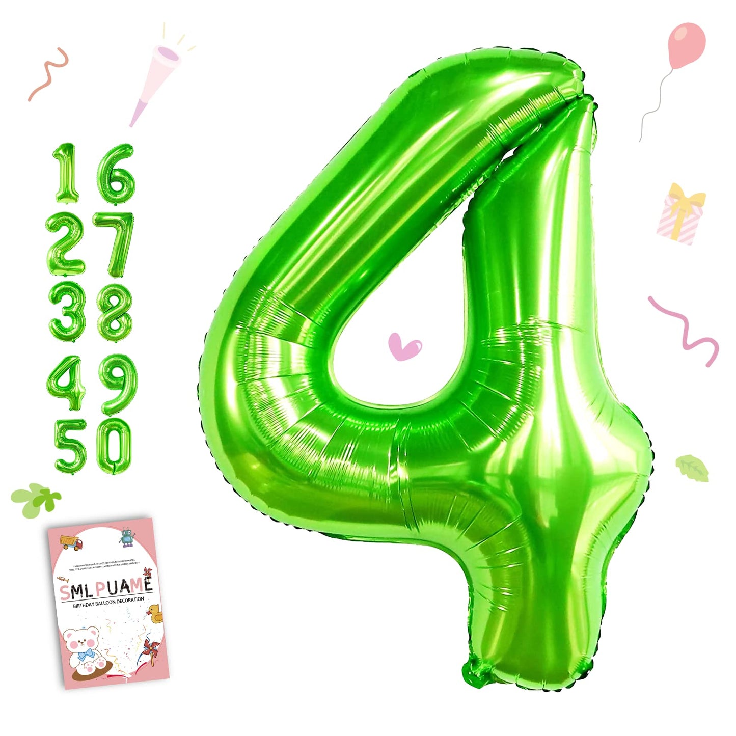Smlpuame 40 Inch Number Balloon 0-9 Green Large Number 4 Balloons,Digital Balloons For Birthday Party Celebration Decorations Su