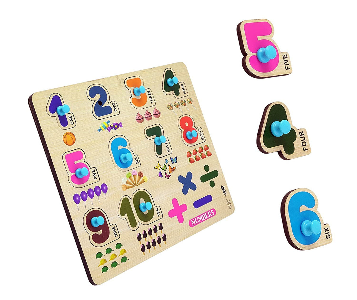 GREST Mini Wooden Numbers Puzzle with Knobs, Educational and Learning Game for Kids for Kids