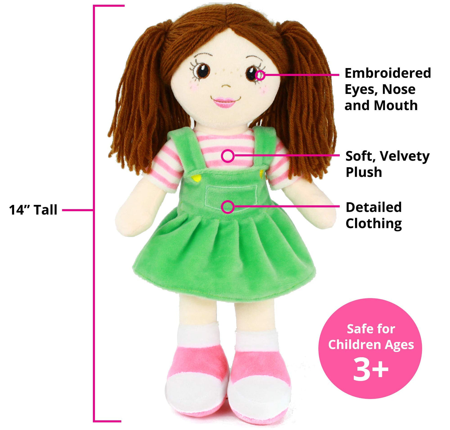 Playtime By Eimmie 14' Soft Baby Doll For Girls (Allie) - Plush Rag Doll For Toddlers & Infants, Washable Stuffed Toy With Sensory Fabric Body - Great For Baby Showers, Birthdays & Special Occasions