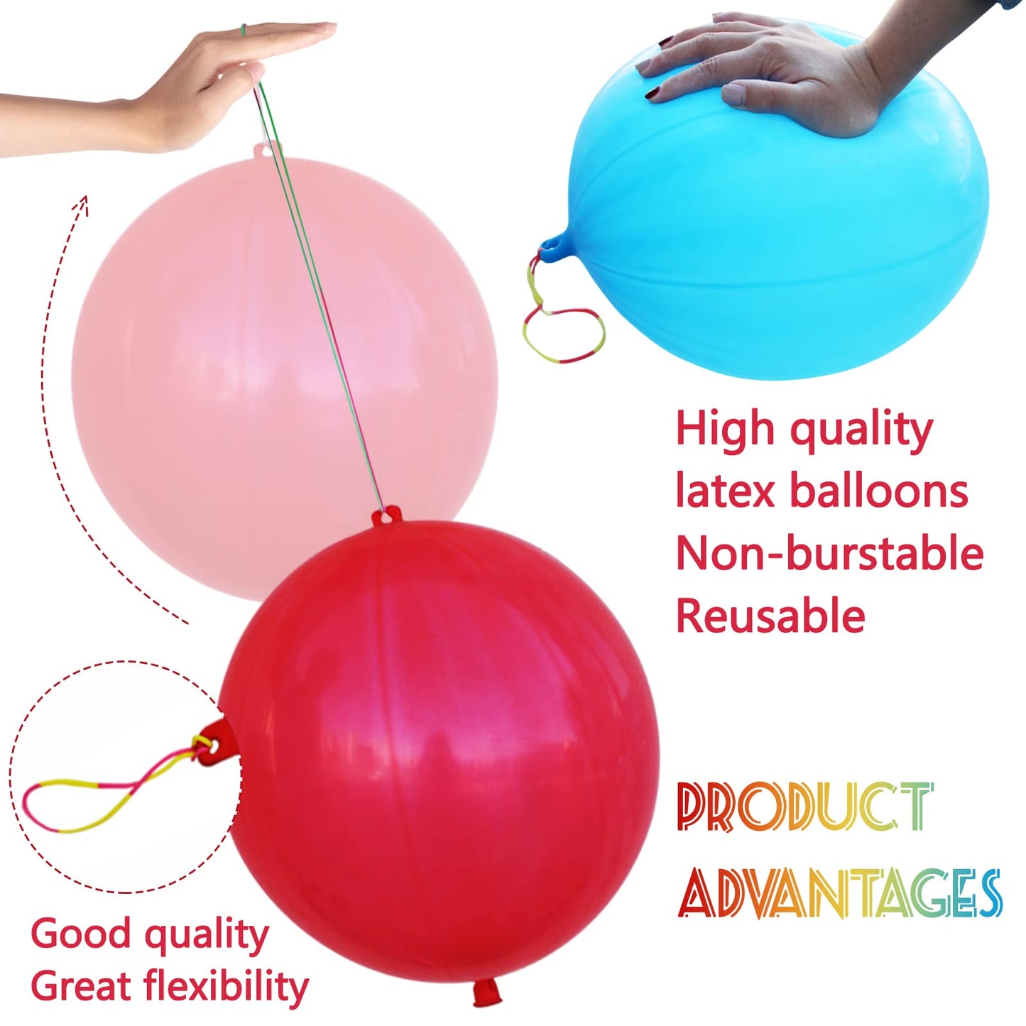 Leezzizz 41Pcs Punch Balloons, Thickened Neon Punching Balloon Heavy Duty With Rubber Band Handle Birthday Party Favors For Kids