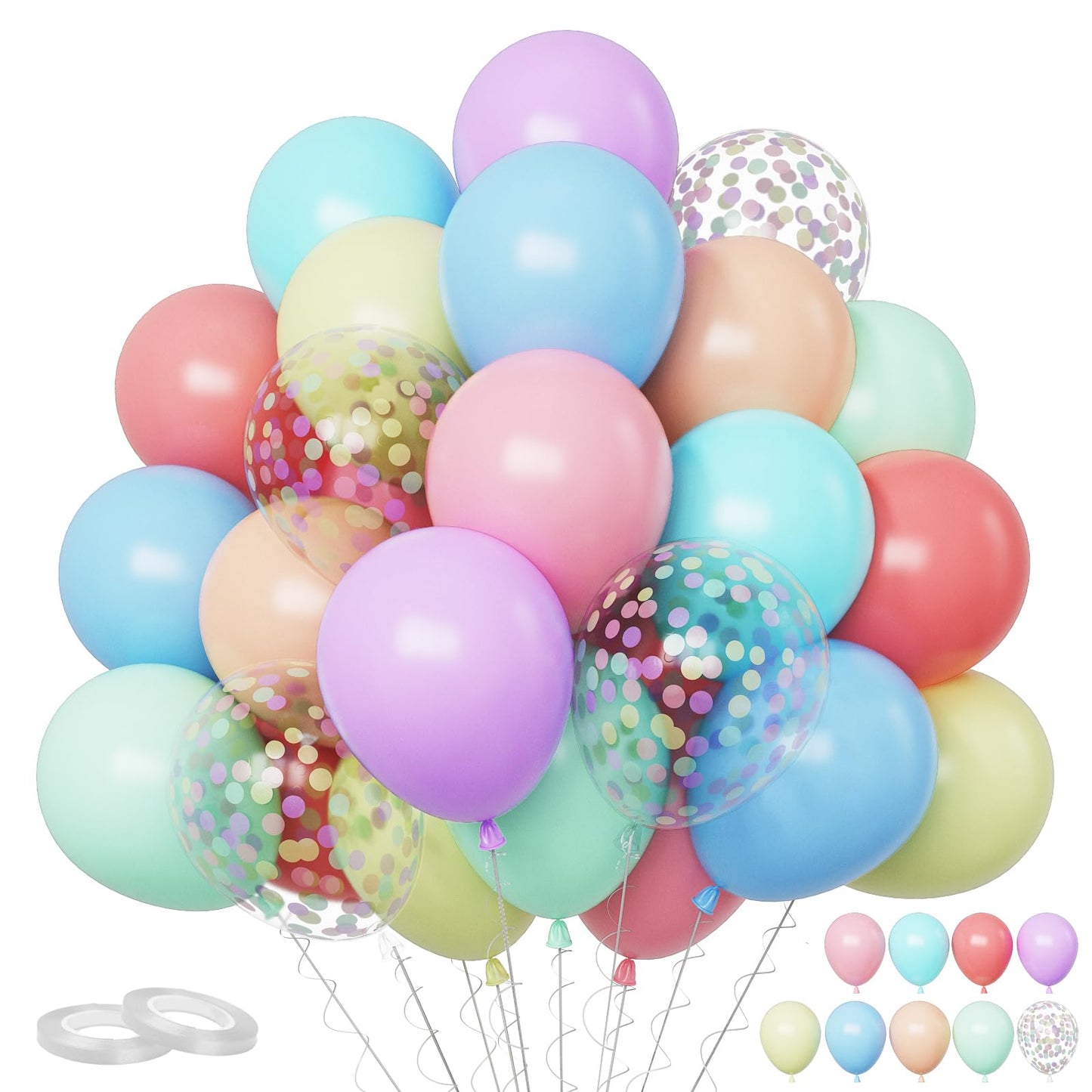 Funhot Pastel Balloons, 60 Pcs Pastel Latex Balloon, 12 Inch Macaron Red Pink Blue Purple Green Yellow Orange Balloon Colorful C