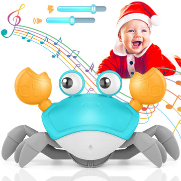 Crawling Crab Baby Toy, Upgraded Tummy Time Gifts For Newborn Babies 3-6 6-12 Month, Light-Up Walking Dancing Moving Crab With M