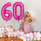 Isndare 40 Inch Number Balloons 60, Hot Pink Helium Foil Number 60 Balloons, Large Number Balloon Age Balloon For Boys Girls Bir