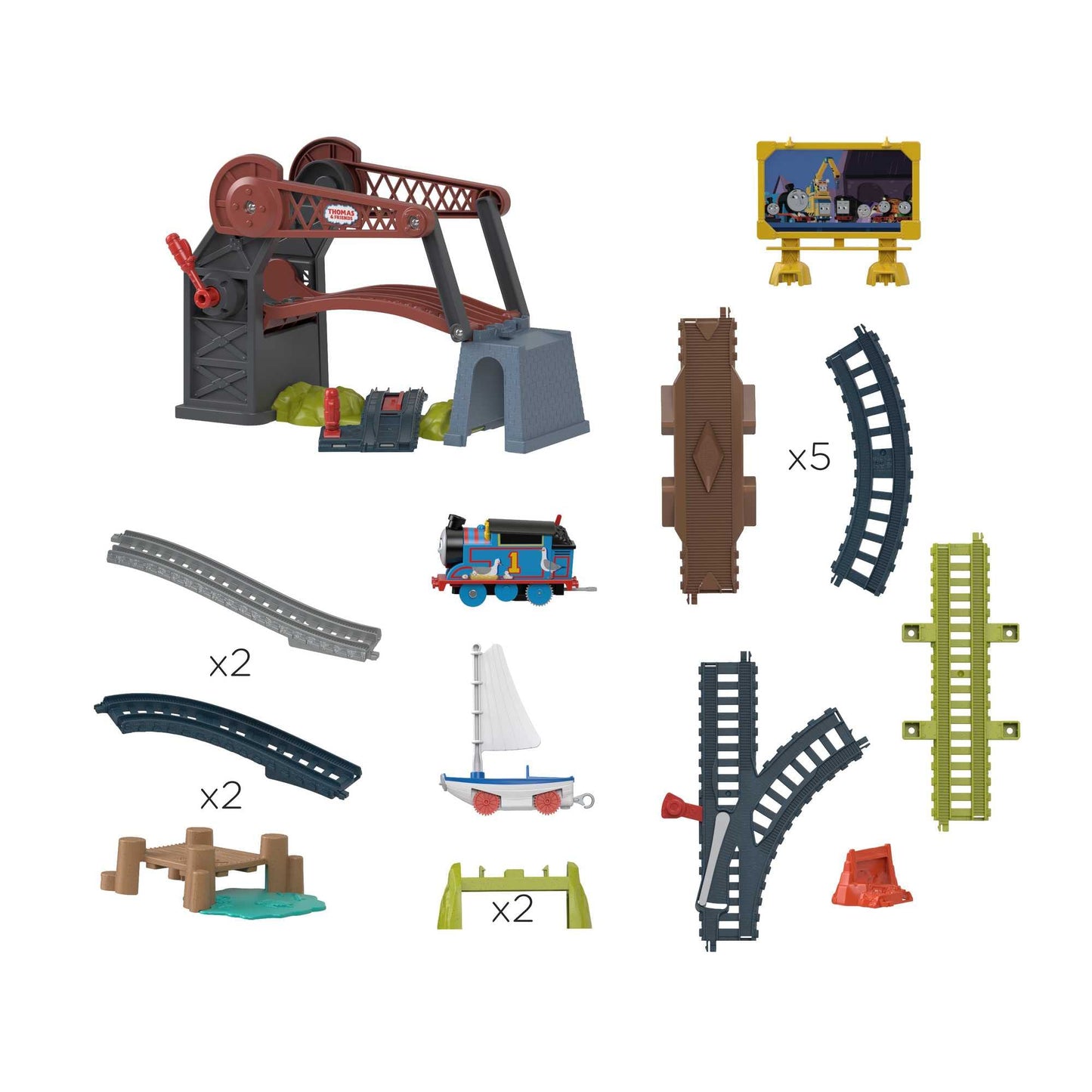 Thomas & Friends Motorized Toy Train Set Bridge Lift Thomas & Skiff Track Playset With Boat For Preschool Pretend Play Kids Ages