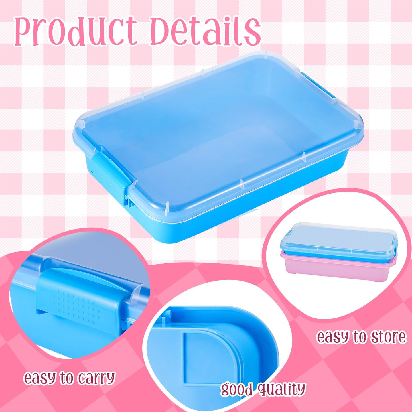 Beeveer 2 Pcs 15 Portable Sensory Bin Tray with Lid and Handle Transparent Lid Sensory Sand Box, Fill with Water, Sand, Beads an