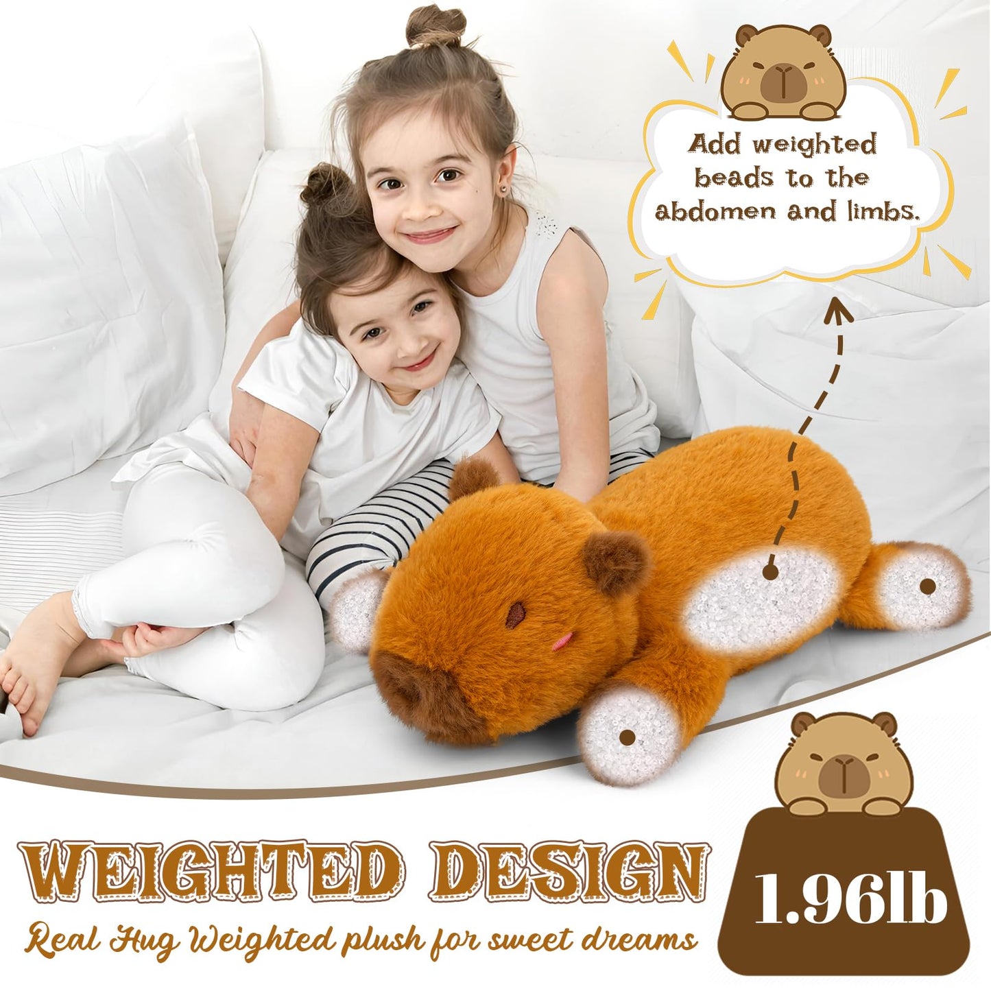 Kophinye Weighted Capybara Stuffed Animal,21In 1.9Lb Weighted Stuffed Animals Soft Capybara Plush Pillow For Kids, Cute Huggable