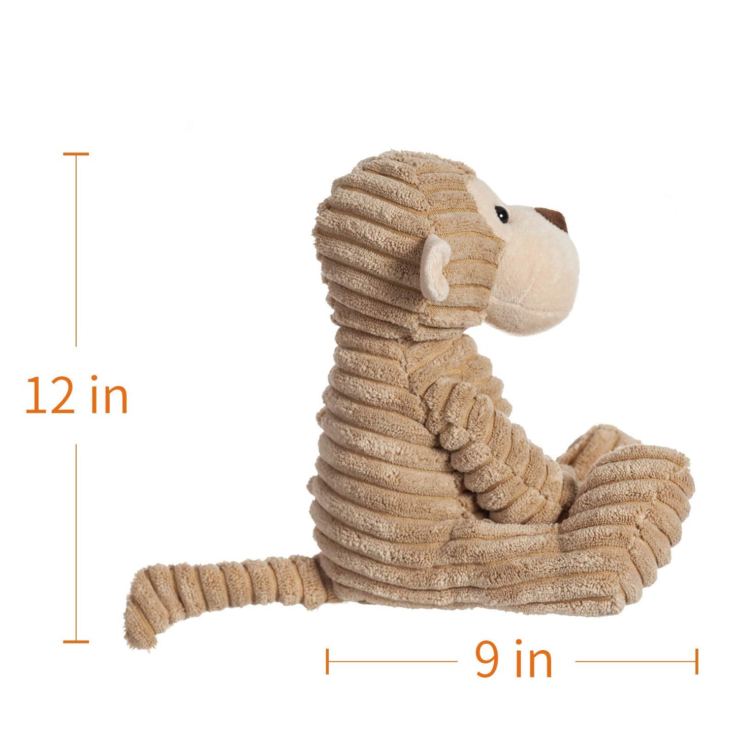 Apricot Lamb Plush Corduroy Monkey Stuffed Animal, Soft Cuddly 12" Medium, Apricot Color, Perfect for Kids