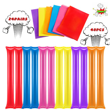 Civaner 48 Pcs Christmas Thunder Stick Team Spirit Boom Stick Cheering Stick Plastic Cheerleading Spirit Stick Clapper Inflatable Noise Maker Sports Supply(Blue, Yellow, Pink, Red, Orange, Purple)