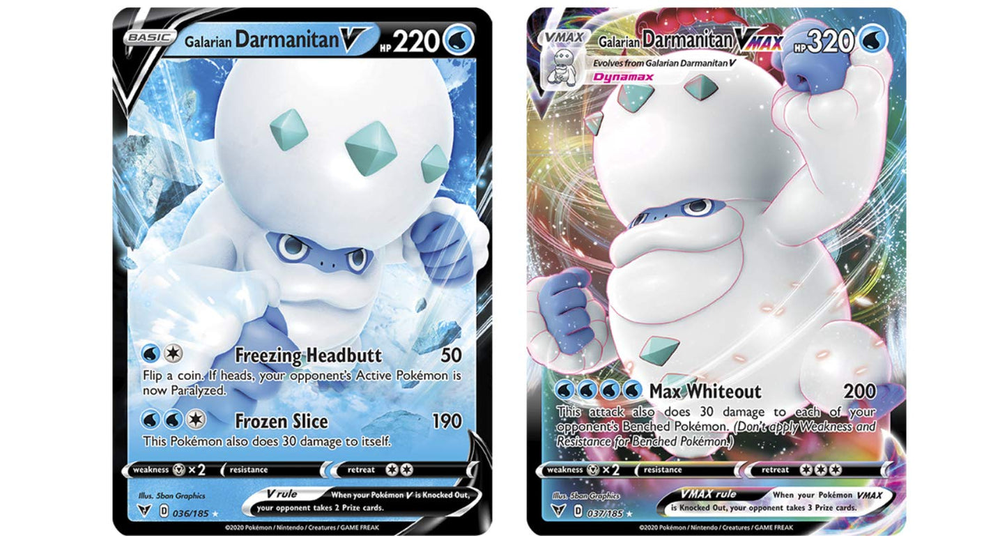 Pokemon Vmax Card Set - Galarian Darmanitan Vmax 37/185 & Galarian Darmanitan V 36/185 - Vivid Voltage - Ultra Rare Card Lot
