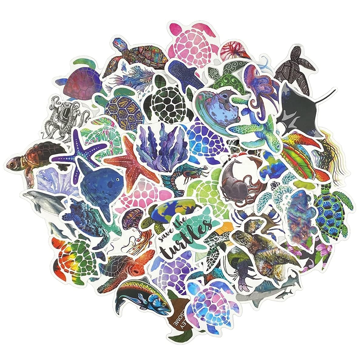 Aowplc 100 Pcs Ocean Animal Stickers, Waterproof Vinyl Sea Life Sticker Pack