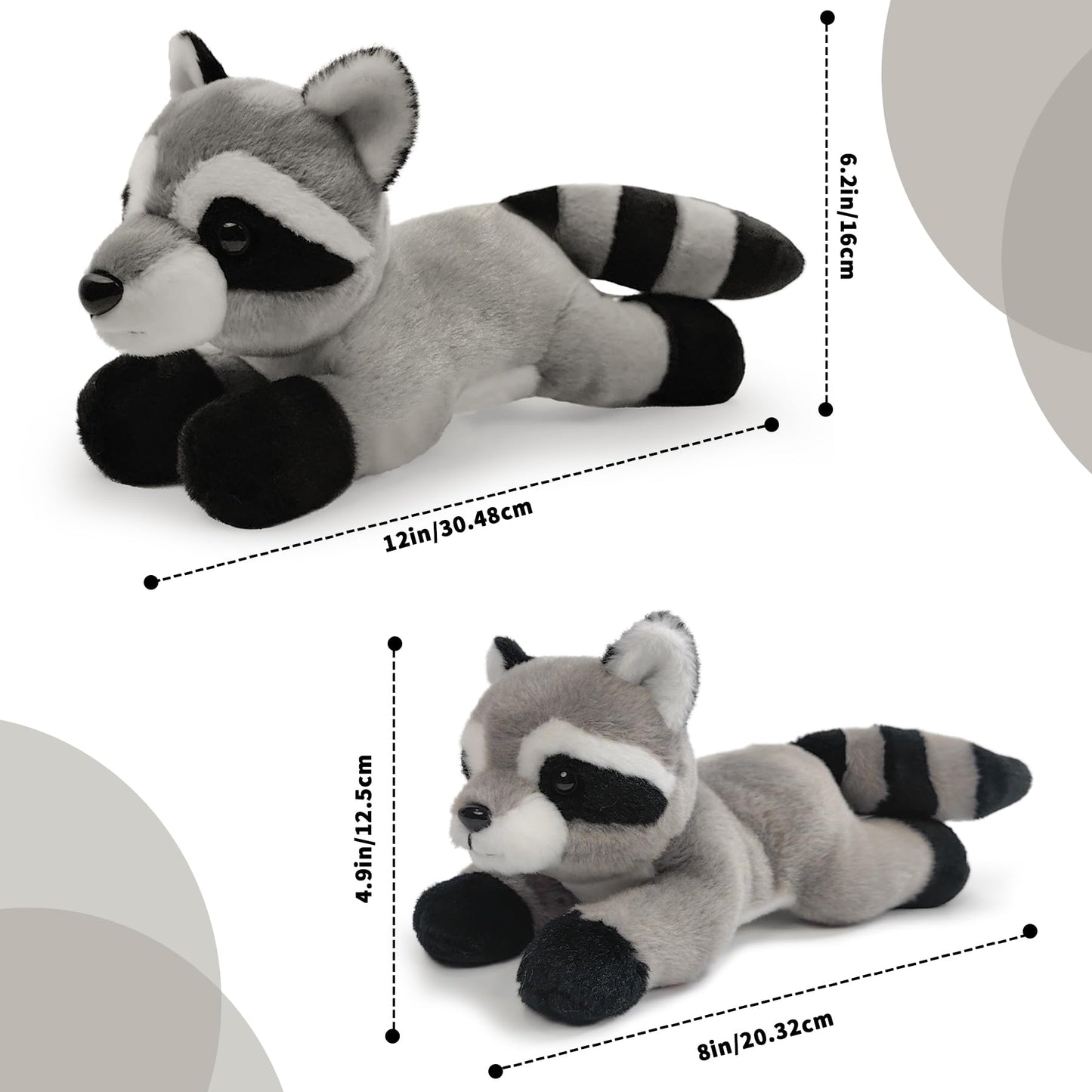 Hideekoog Stuffed Animal for Kids 12 inch Realistic Animal Plush Toy Lying Down Posture Animals Plush for Boys Girls mature-themed Birthday Hug Teaching(L-Raccoon)