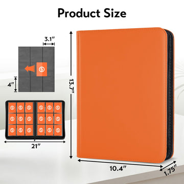 Card Binder 9 Pocket for 360 Cards - enhanced Trading Card Binder with Sleeves Protection  Side Loading Collection for TCG  MTG  YGO  One Piece Collectible Cards (Orange)