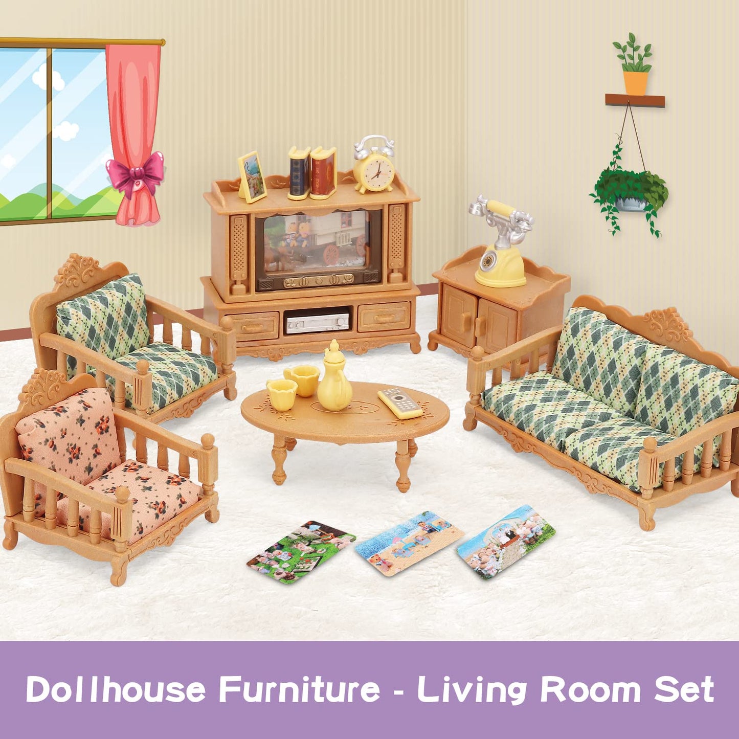 Dollhouse Furniture Set For Kids Toys Miniature Doll House Accessories Pretend Play Toys For Boys Girls & Toddlers Age 3+ With L