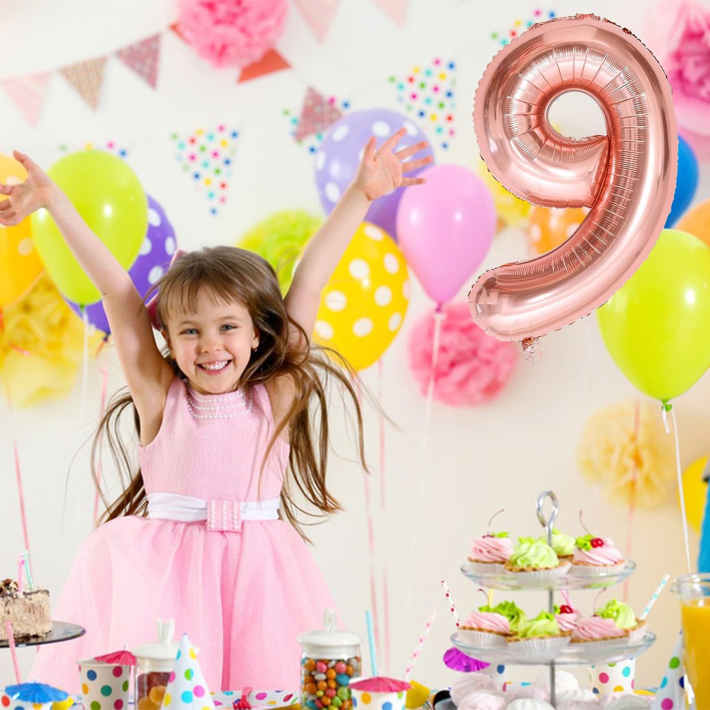 1 Number Balloon Rose Gold 40 Inch Big Foil Mylar 1St Balloons For 1 Year Old Boy Girl Birthday Party Decorations Wedding Annive