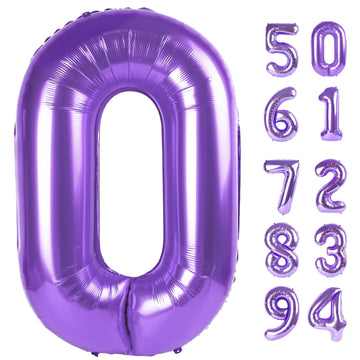 Purple Number Balloon 40 Inch, 0 Number Balloons, 10 20 30 40 50 Numbers Balloon Birthday Decorations, Purple Party Supplies For
