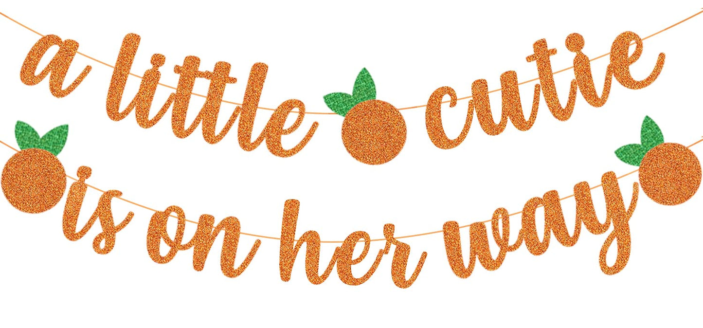 A Little Cutie Is On Her Way Banner, Little Cutie Banner, A Little Cutie Is On The Way Baby Shower Decorations, Girl Orange Theme Birthday Party Decorations Supplies
