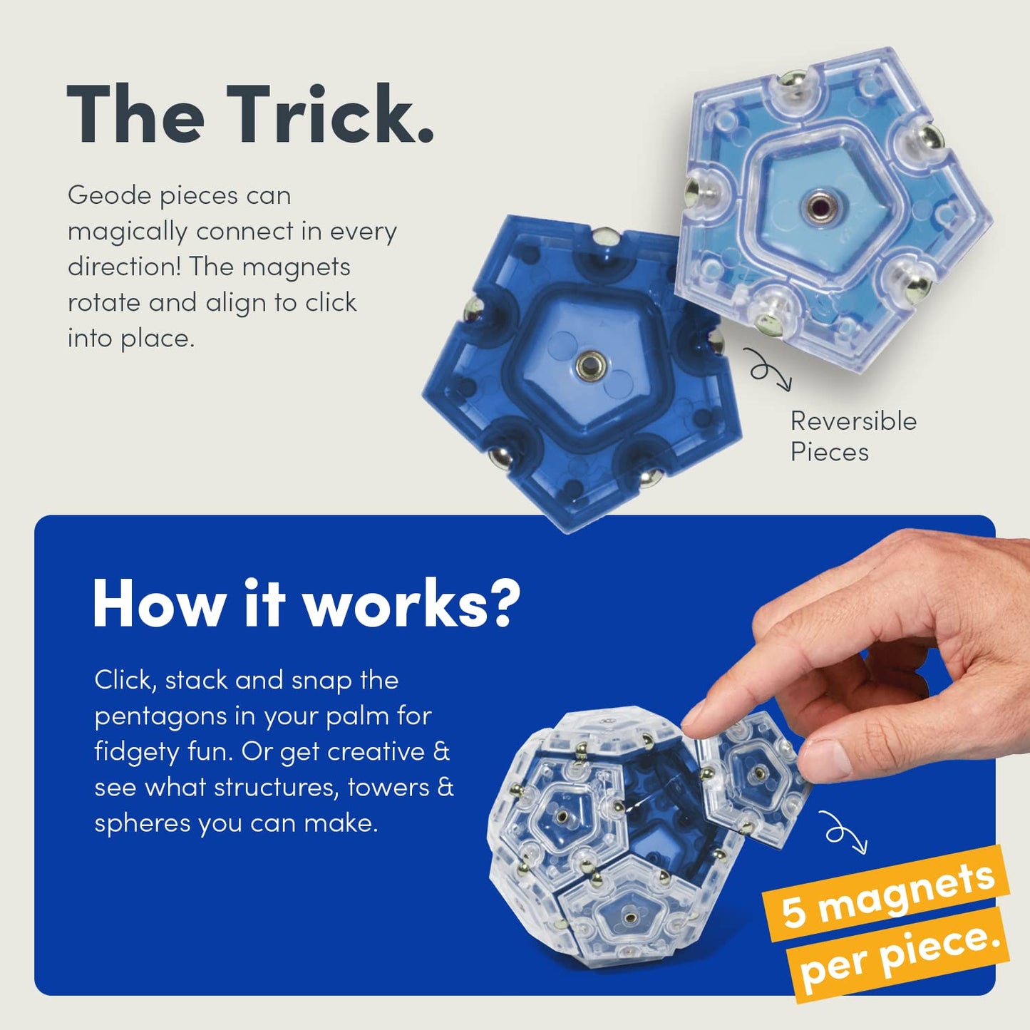 Speks Geode Magnetic Fidget Sphere - Pentagons 12-Piece Set - Cobalt - Fun Desk Toy For Adults