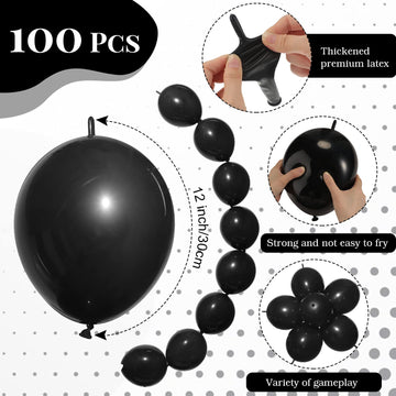 Meanplan 100 Pcs Link Balloon Linking Balloon Latex Linkable Balloons Connected Wedding Party Decoration(Black,12 Inch)