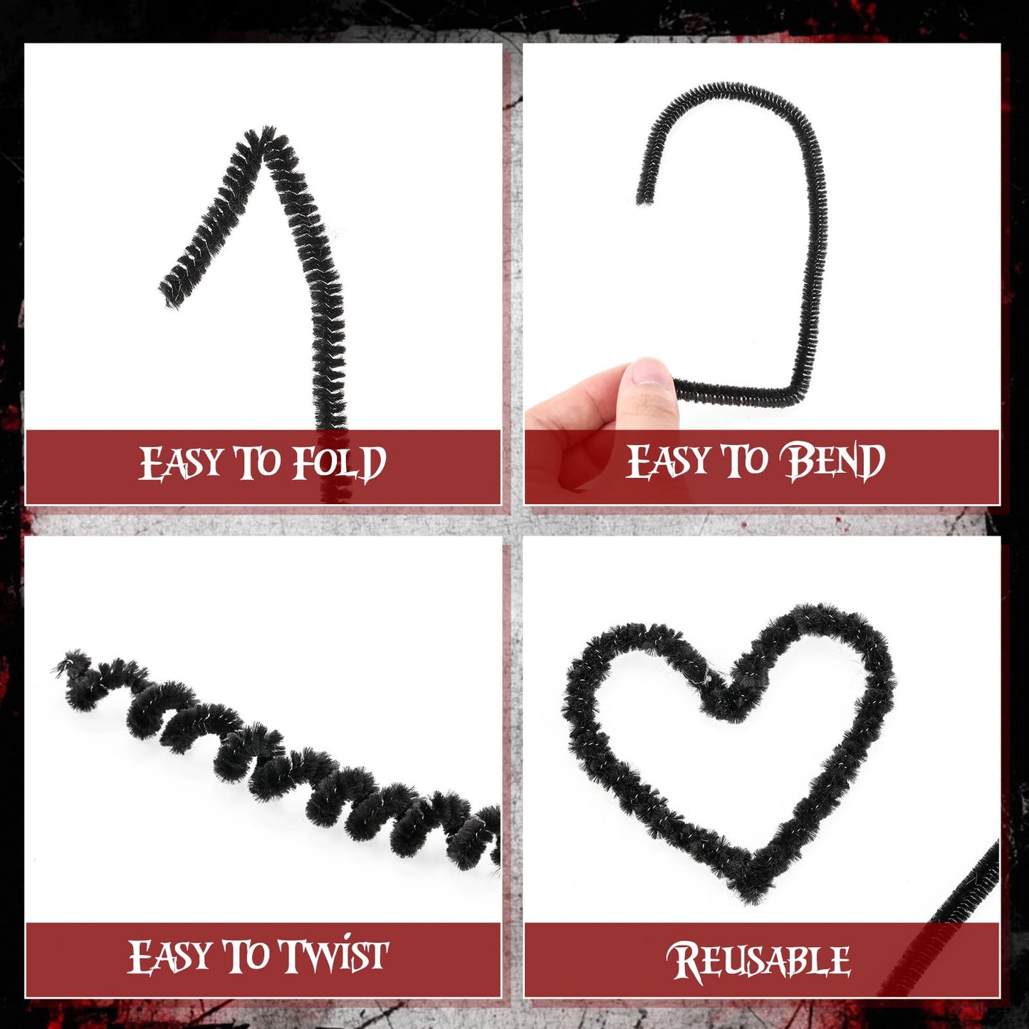 RoundFunny 400 Pcs 24 Inch Extra Long Black Pipe Cleaners Chenille Stem Thick Fluffy Pipe Cleaners Craft Supplies for Halloween