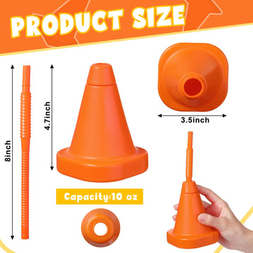 Gerrii Plastic Race Car Party Cups With Straws Set, Construction Cone Shaped Cups Reusable For Traffic Race Car Birthday Party Supplies, 10 Oz(Orange,12 Pieces)